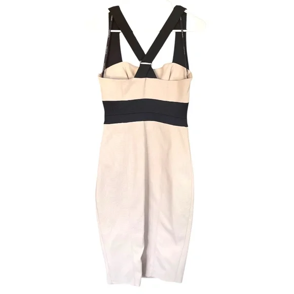NWT‎ Karen Millen Midi Sheath Pencil Dress Cross Back Bodycon Ribbed Nude 6 - Picture 11 of 16